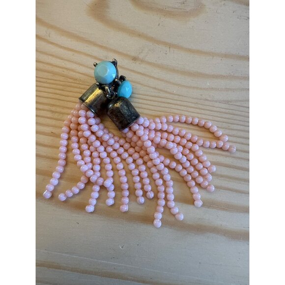 Beaded Tassel Pierced Postback Dangle Beaded Drop Earrings Pink Turquoise Retro - Picture 2 of 4